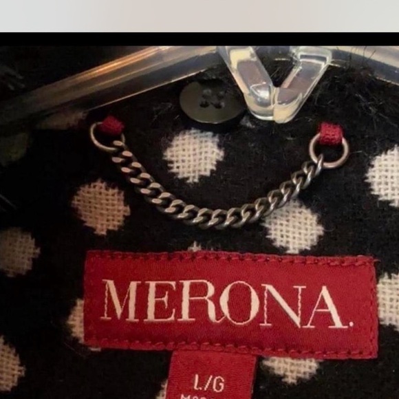 Vintage retro mod vibes polka dot fur collar pea coat L - Picture 5 of 7